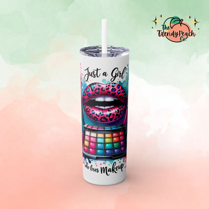 Just A Girl Who Loves Makeup Paint Splatter And Leopard Theme 20z Tumbler with Straw