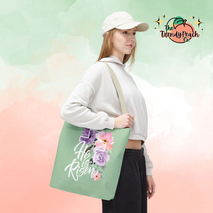 He is Risen Floral Cross Easter Tote Bag