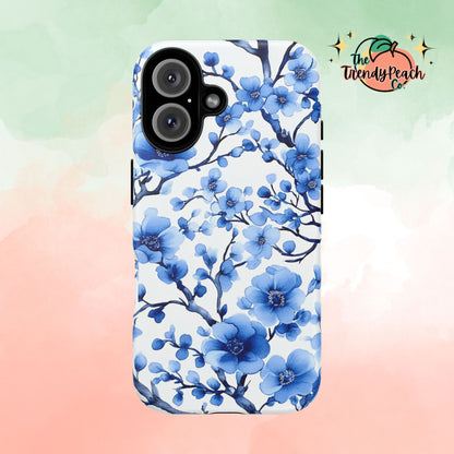 Blue Floral Chinoiserie White Background Dual Layer Phone Case