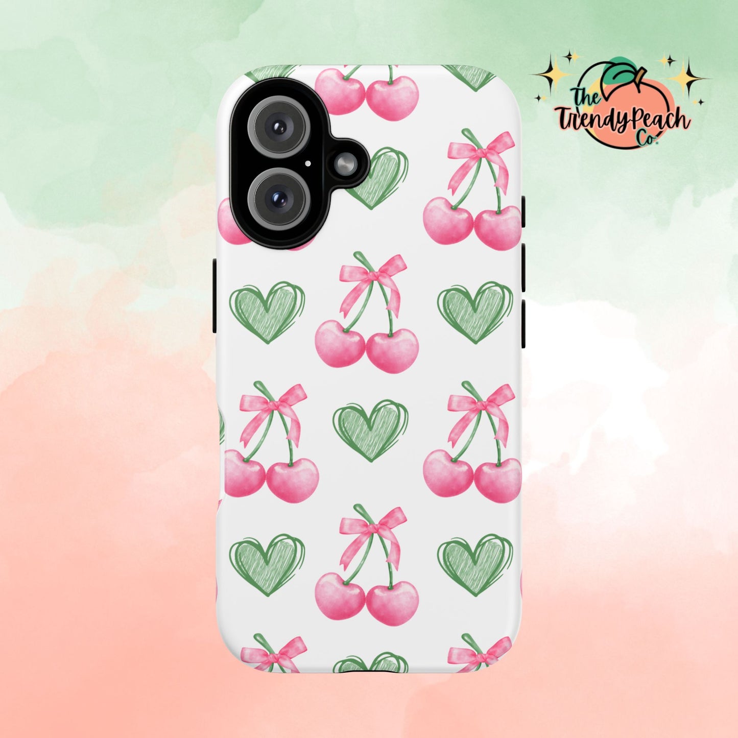 Pink Cherry Bow & Green Heart Dual Layer Phone Case