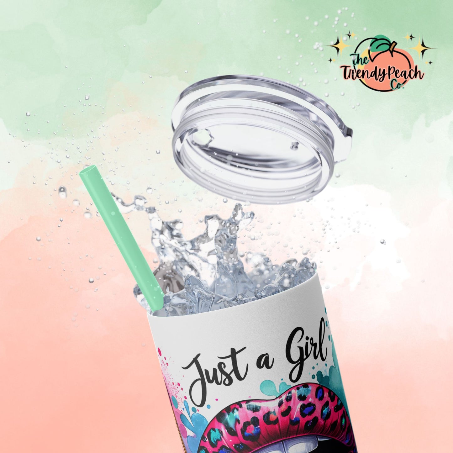 Just A Girl Who Loves Makeup Paint Splatter And Leopard Theme 20z Tumbler with Straw