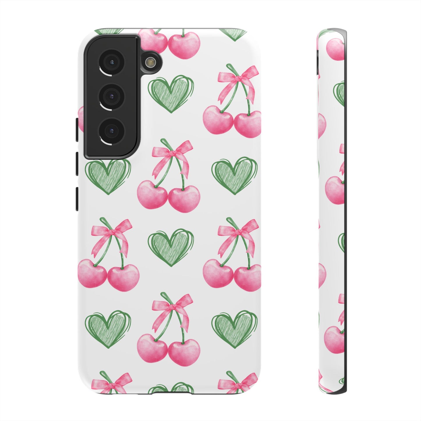 Pink Cherry Bow & Green Heart Dual Layer Phone Case