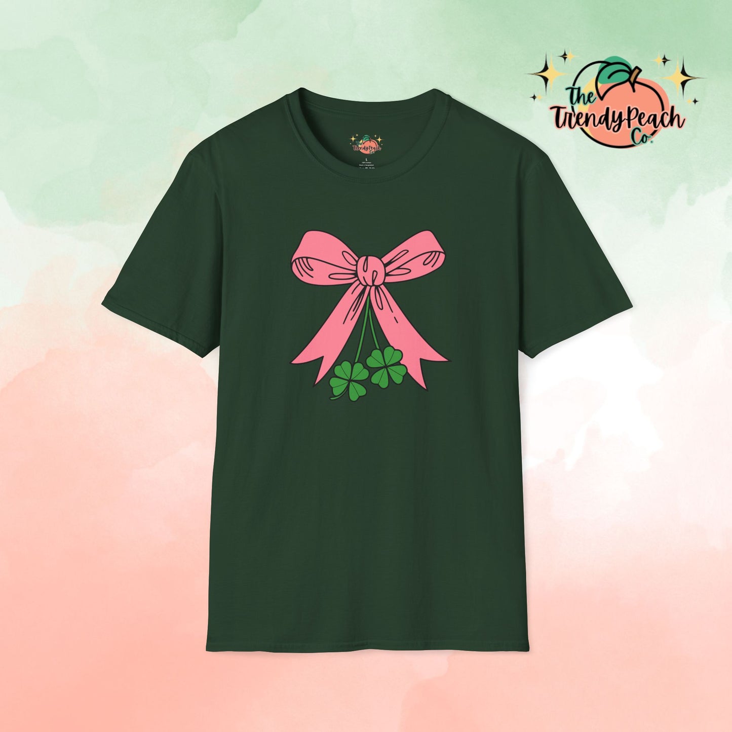 Pink Bow Paired Shamrocks St. Patrick's Day Graphic Tee