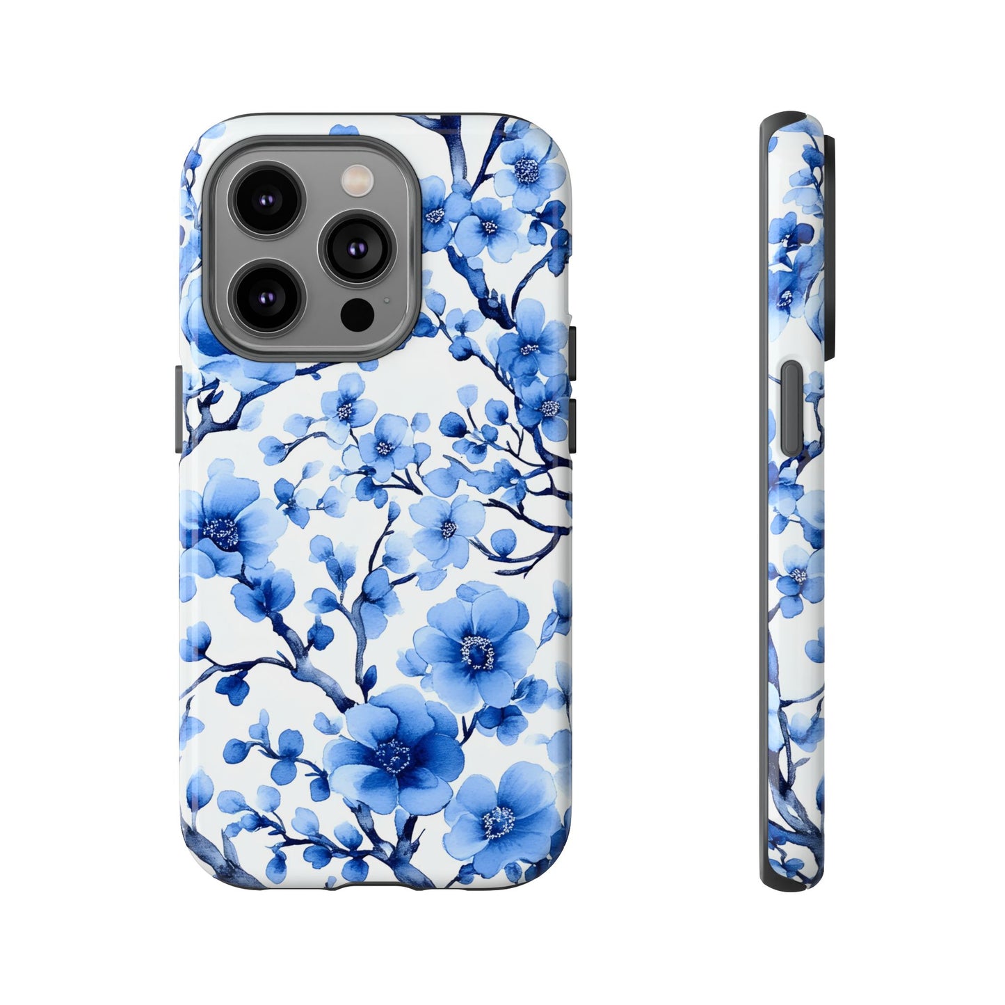 Blue Floral Chinoiserie White Background Dual Layer Phone Case