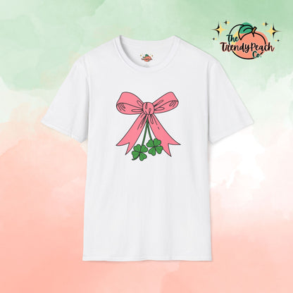 Pink Bow Paired Shamrocks St. Patrick's Day Graphic Tee