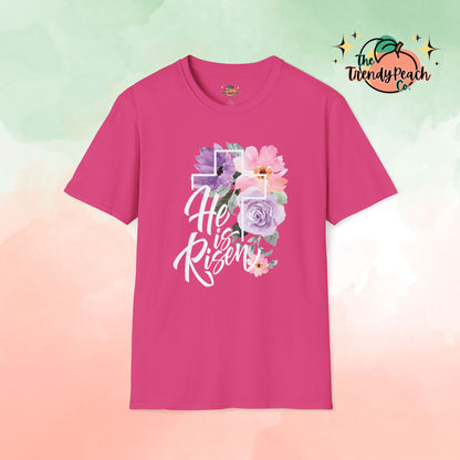 He is Risen Pink And Purple Floral Easter Graphic Tee