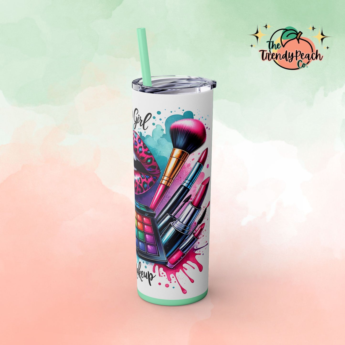 Just A Girl Who Loves Makeup Paint Splatter And Leopard Theme 20z Tumbler with Straw