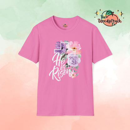 He is Risen Pink And Purple Floral Easter Graphic Tee