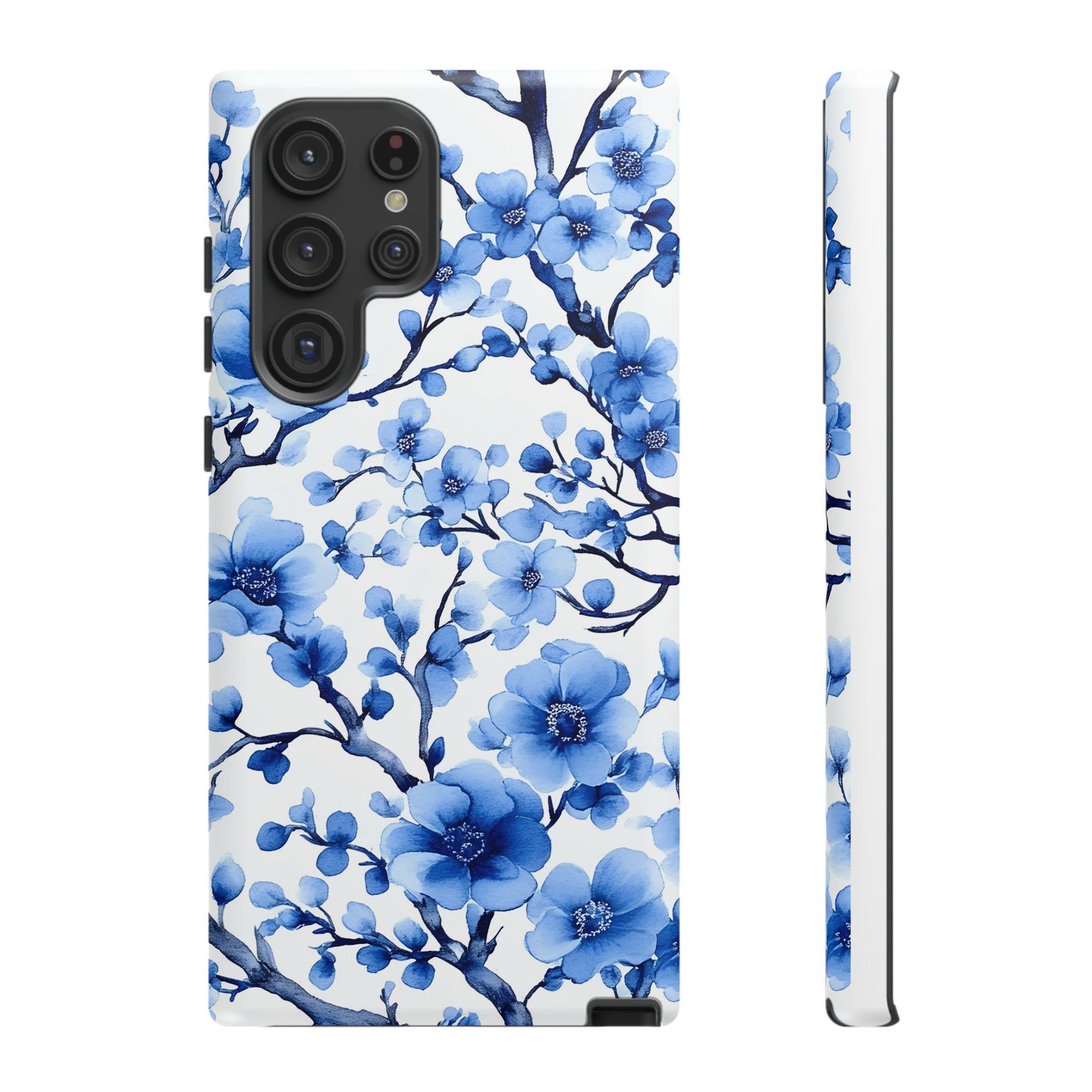 Blue Floral Chinoiserie White Background Dual Layer Phone Case