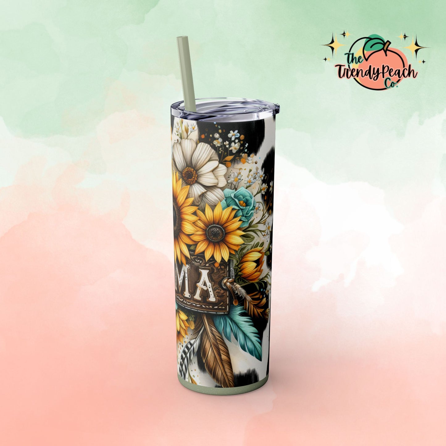 Cow Print Sunflower Mama 20z Tumbler with Straw