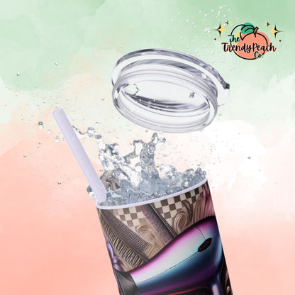 Checkered Rose Hairstylist Themed 20z Tumbler with Straw