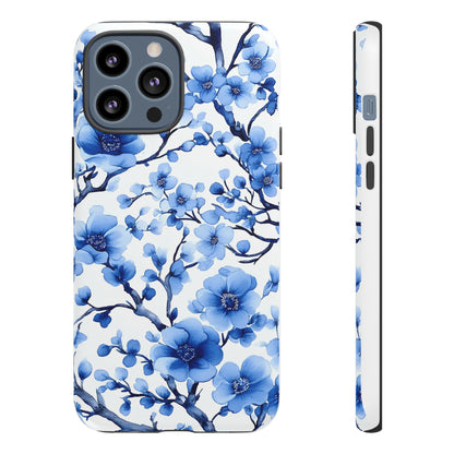 Blue Floral Chinoiserie White Background Dual Layer Phone Case