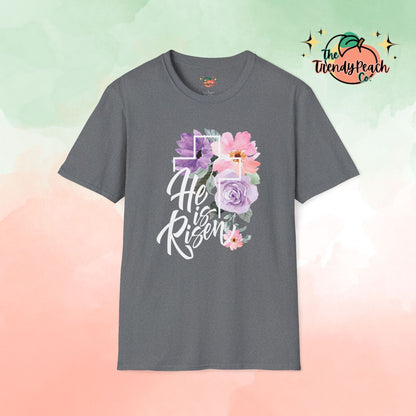 He is Risen Pink And Purple Floral Easter Graphic Tee