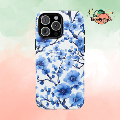 Blue Floral Chinoiserie White Background Dual Layer Phone Case