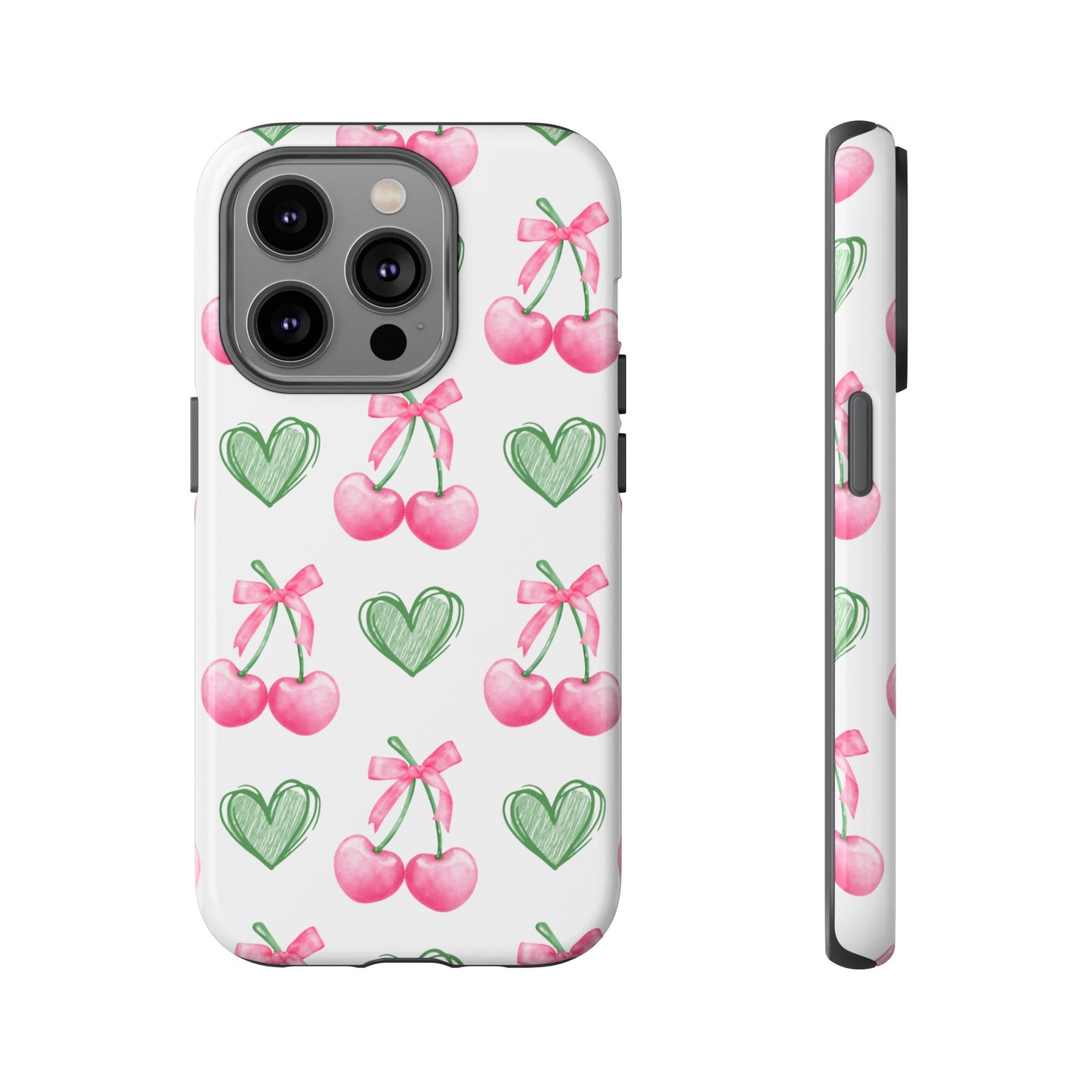 Pink Cherry Bow & Green Heart Dual Layer Phone Case