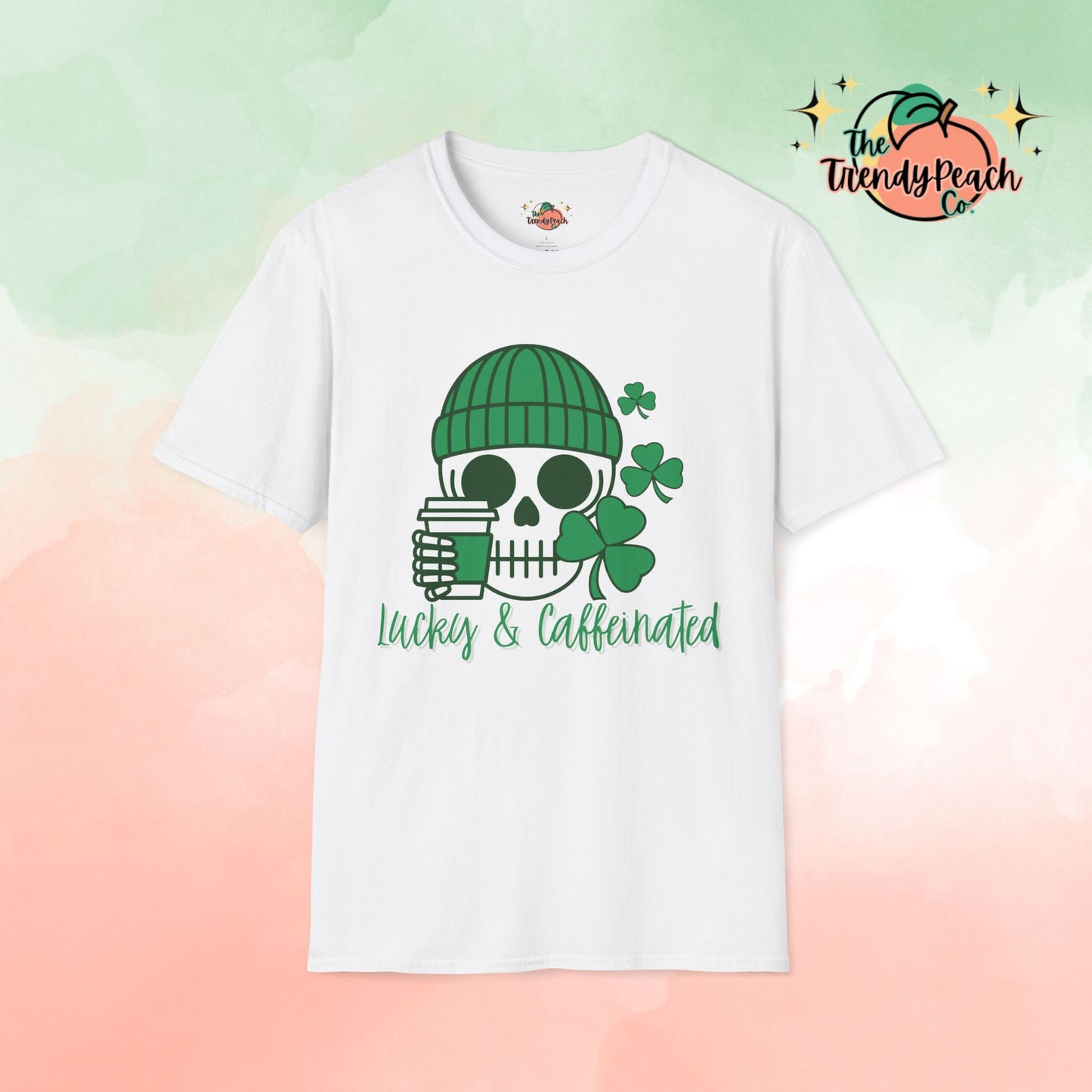 Lucky & Caffeinated Skull & Coffee St. Patrick's Day Graphic Tee