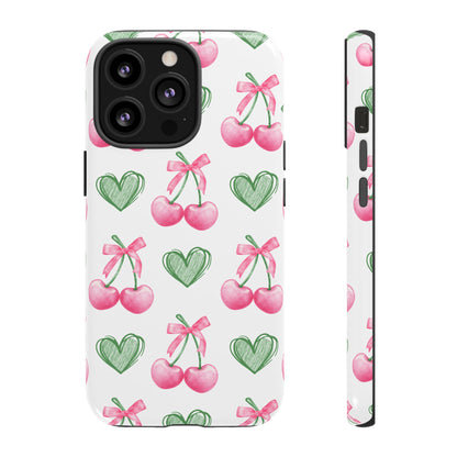 Pink Cherry Bow & Green Heart Dual Layer Phone Case