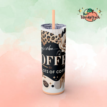 Coffee And Leopard Themed 20z Tumbler with Straw