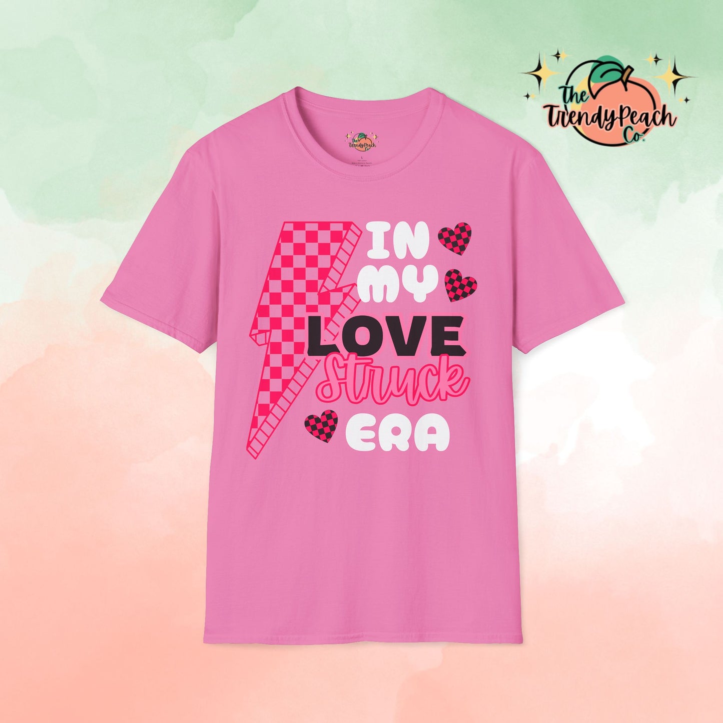 Pink Love Struck Checkered Valentines Day Graphic Tee