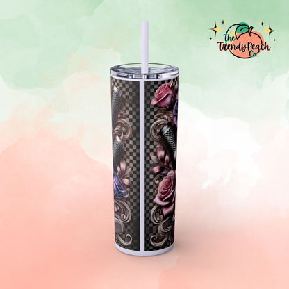 Checkered Rose Hairstylist Themed 20z Tumbler with Straw