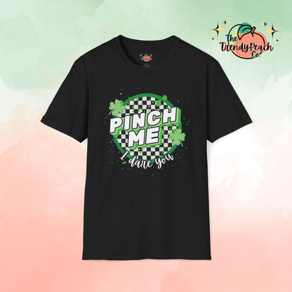 Pinch Me I Dare You Checkered Paint Splatter St. Patrick's Day Graphic Tee