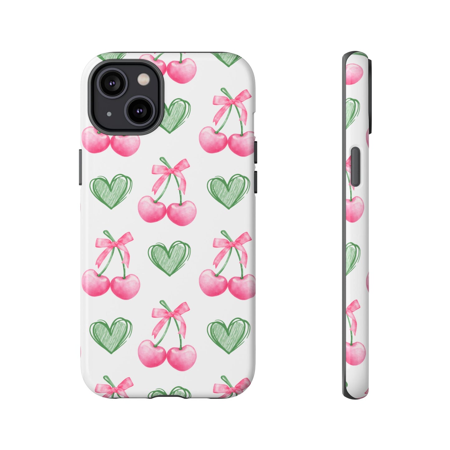 Pink Cherry Bow & Green Heart Dual Layer Phone Case