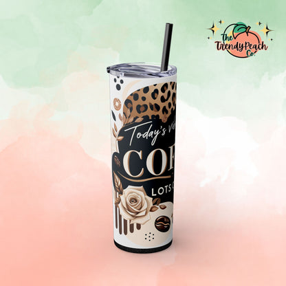 Coffee And Leopard Themed 20z Tumbler with Straw