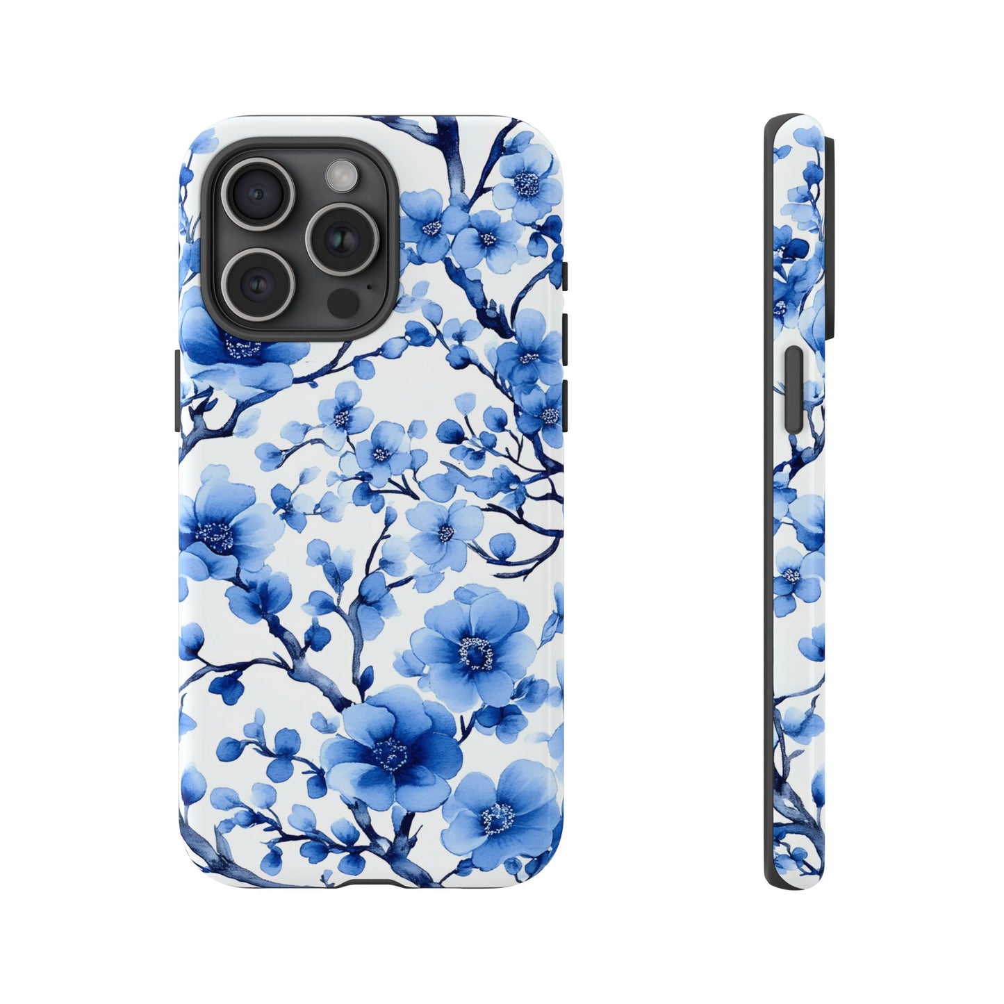 Blue Floral Chinoiserie White Background Dual Layer Phone Case