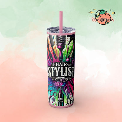 Rainbow Hairstylist Themed 20z Tumbler with Straw