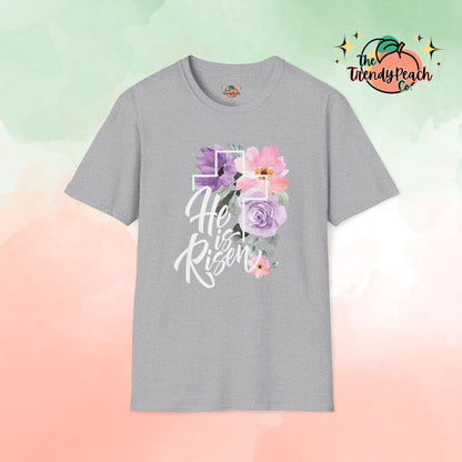 He is Risen Pink And Purple Floral Easter Graphic Tee