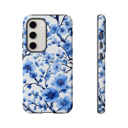 Blue Floral Chinoiserie White Background Dual Layer Phone Case