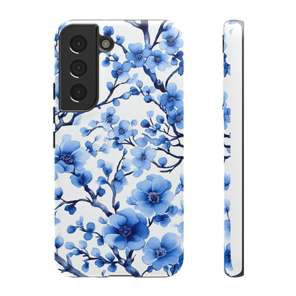 Blue Floral Chinoiserie White Background Dual Layer Phone Case