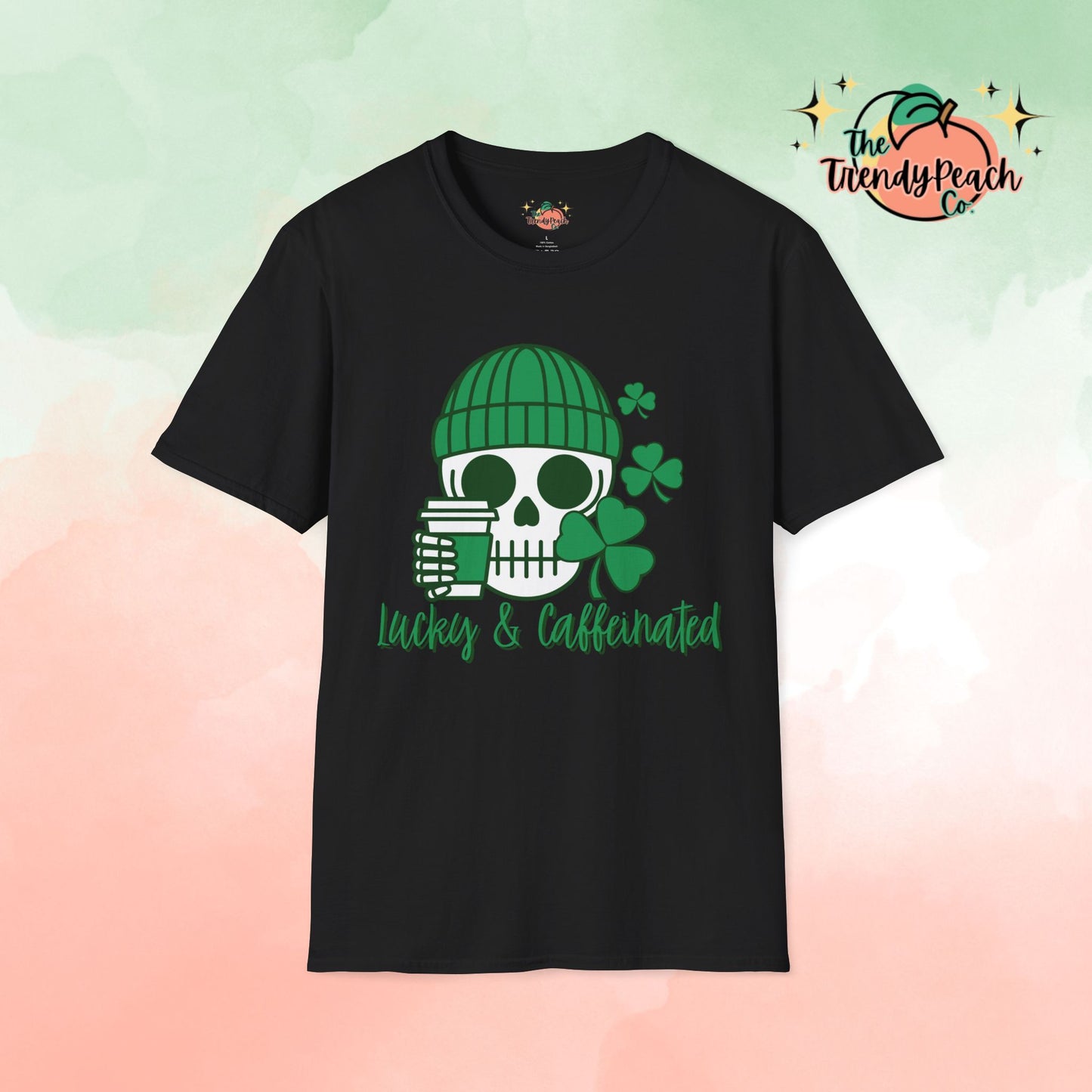 Lucky & Caffeinated Skull & Coffee St. Patrick's Day Graphic Tee