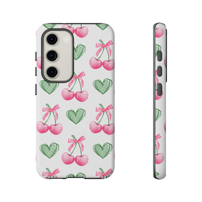 Pink Cherry Bow & Green Heart Dual Layer Phone Case