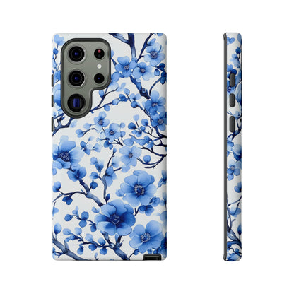 Blue Floral Chinoiserie White Background Dual Layer Phone Case