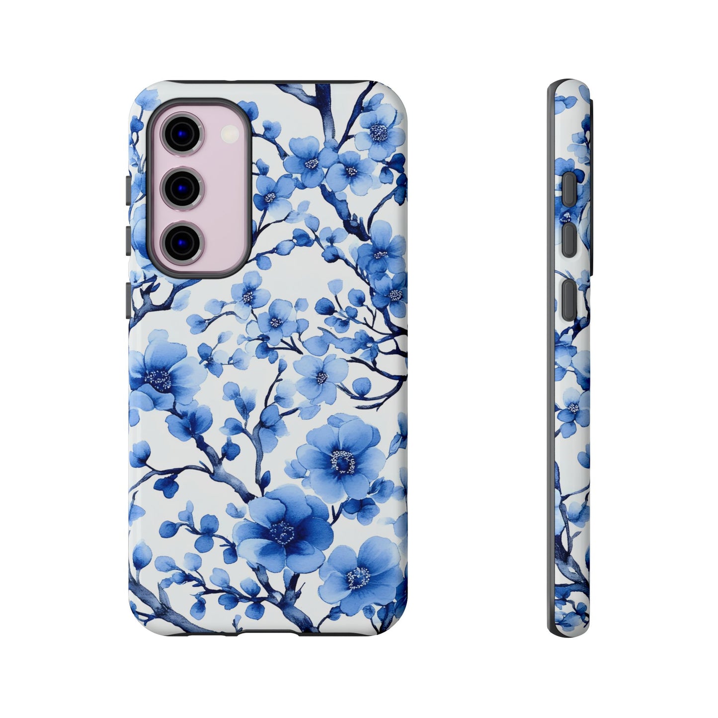 Blue Floral Chinoiserie White Background Dual Layer Phone Case